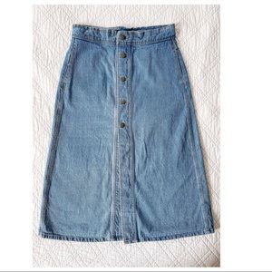 Anthropologie farrow high rise button front denim midi maxi skirt size medium